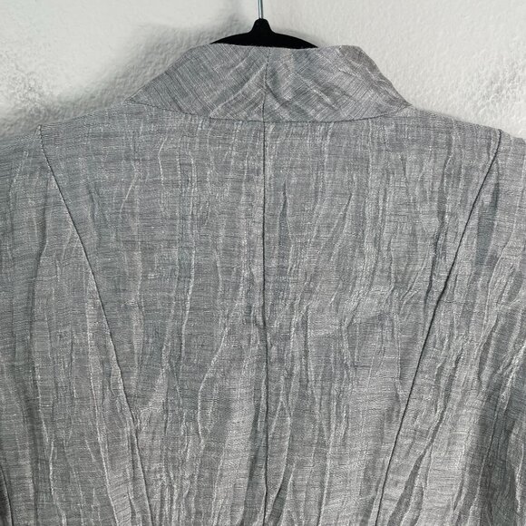 Eileen Fisher Womens Medium Petite Silver Crinkle Linen Blend Open Jacket - Picture 15 of 15